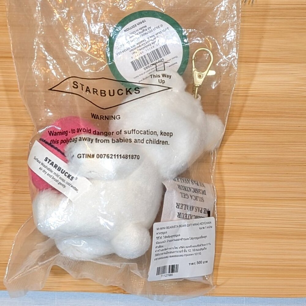 Starbucks Christmas Holiday 2021 White Plush Bearista w/ Pink Pkg/Mini Keychain - Picture 7 of 8